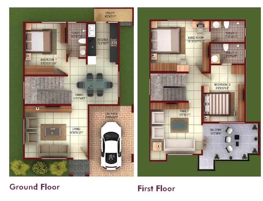 Floor plan of 3 BHK 1898 Sq. Ft. Villa in Concorde Napa Valley, Bangalore