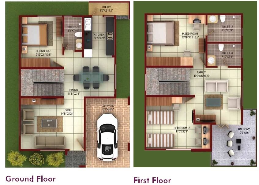 Floor plan of 3 BHK 1964 Sq. Ft. Villa in Concorde Napa Valley, Bangalore