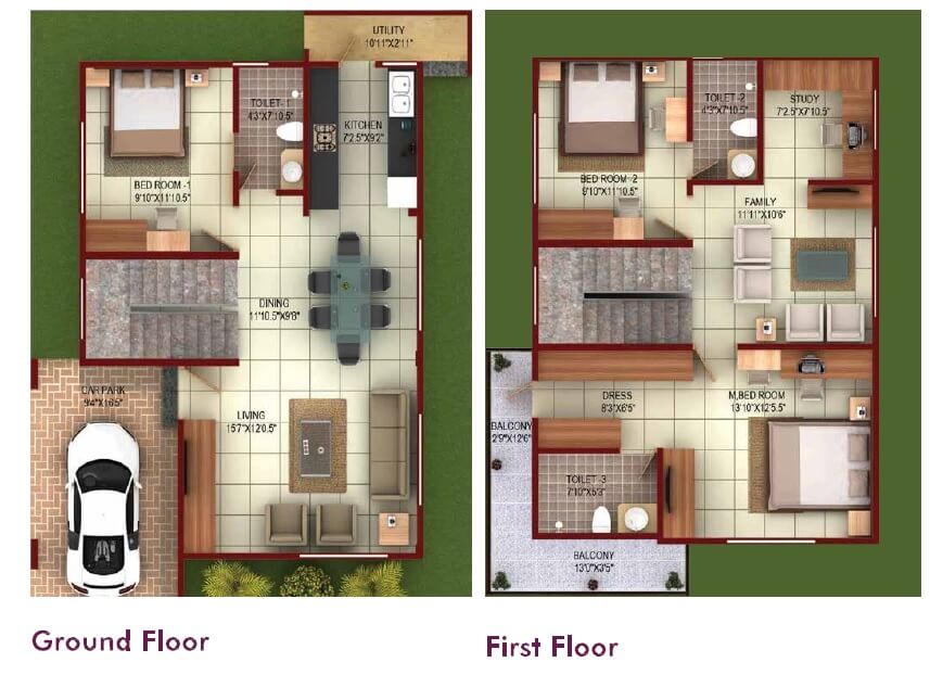 Floor plan of 3 BHK 1983 Sq. Ft. Villa in Concorde Napa Valley, Bangalore