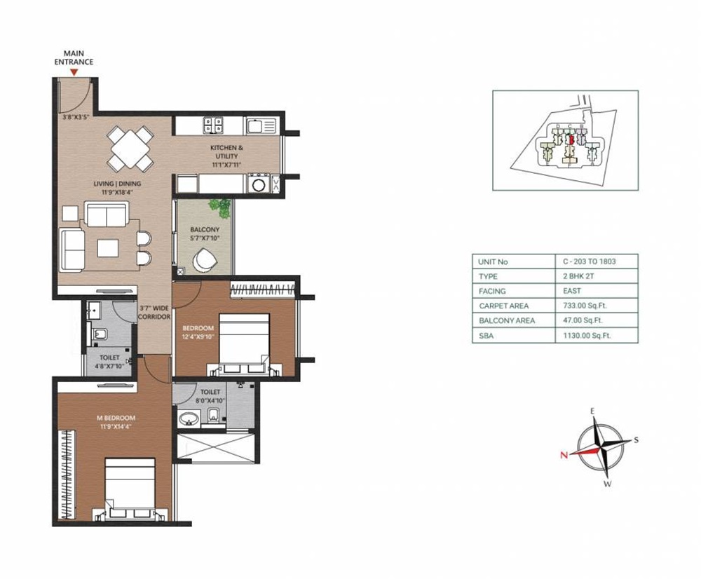 2 BHK 1130 Sq. Ft. Apartment in Concorde Neo