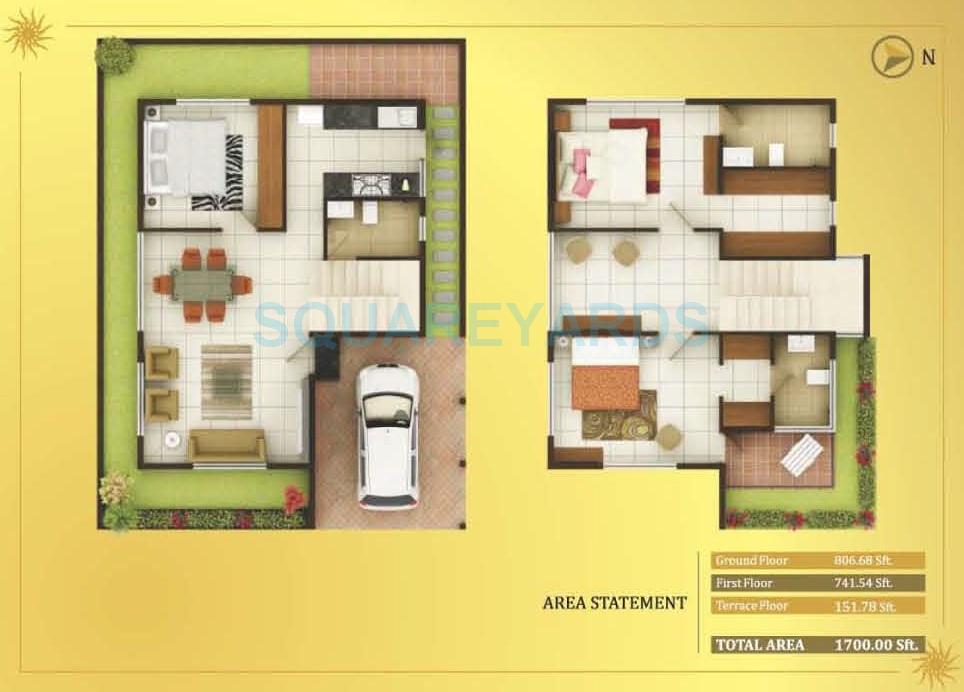 Floor plan of 3 BHK 1700 Sq. Ft. Villa in Concorde Royal Sunnyvale, Bangalore