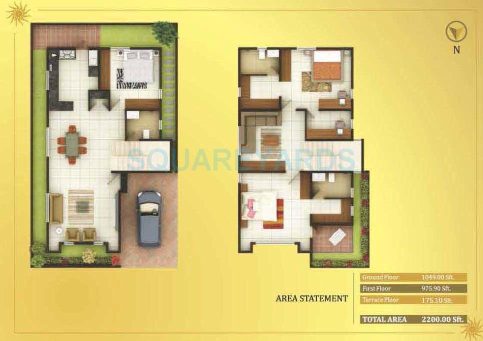 Floor plan of 3 BHK 2200 Sq. Ft. Villa in Concorde Royal Sunnyvale, Bangalore