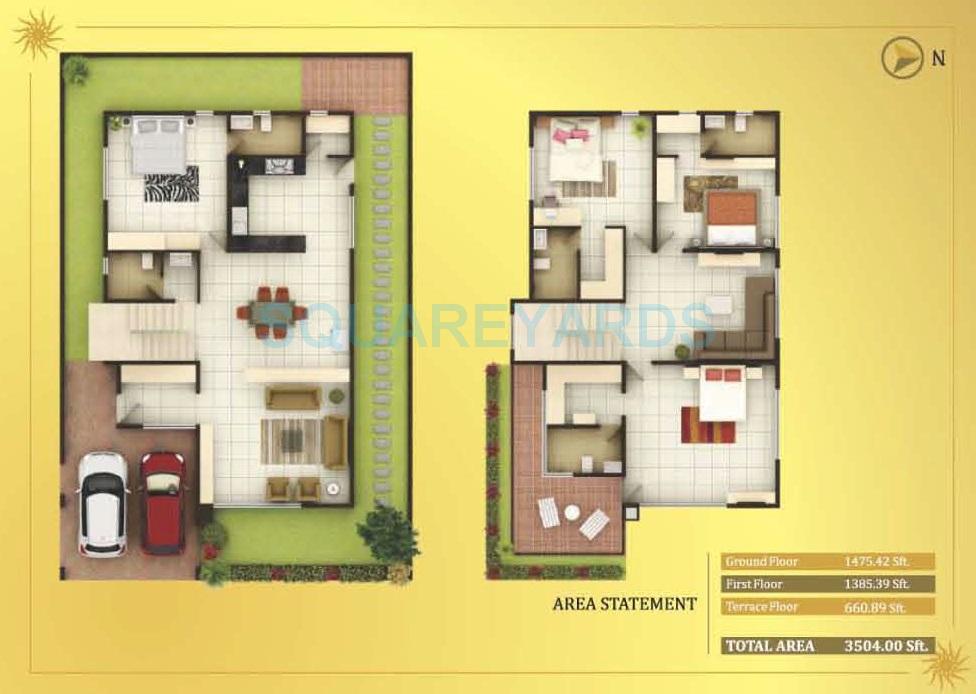 Floor plan of 4 BHK 3504 Sq. Ft. Villa in Concorde Royal Sunnyvale, Bangalore