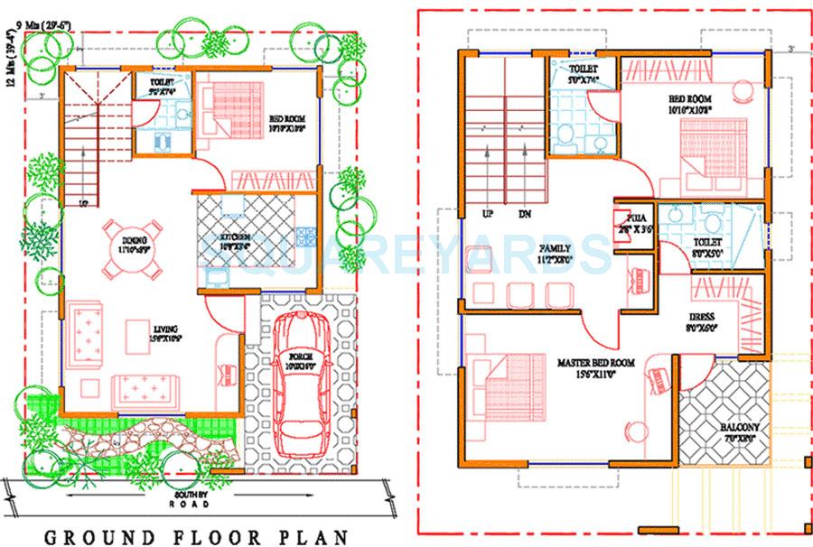 Floor plan of 3 BHK 1746 Sq. Ft. Villa in Concorde Sylvan View, Bangalore