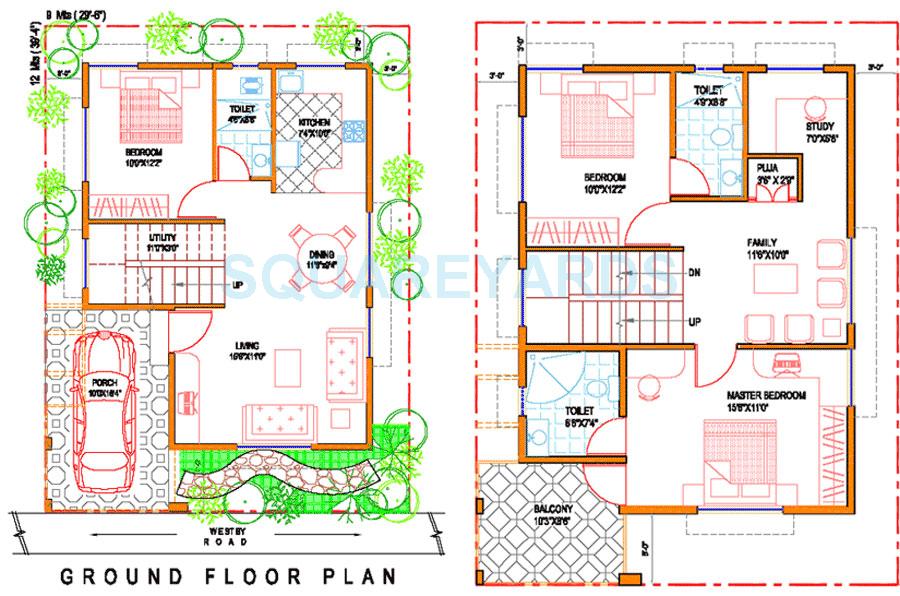 Floor plan of 3 BHK 2267 Sq. Ft. Villa in Concorde Sylvan View, Bangalore