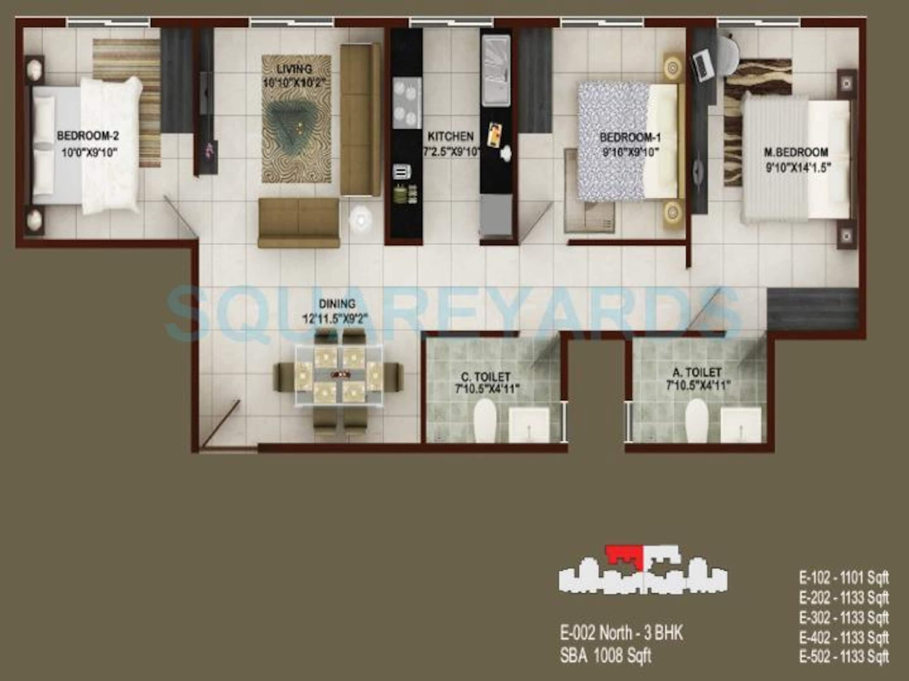 concorde tech turf apartment 3bhk 1008sqft1