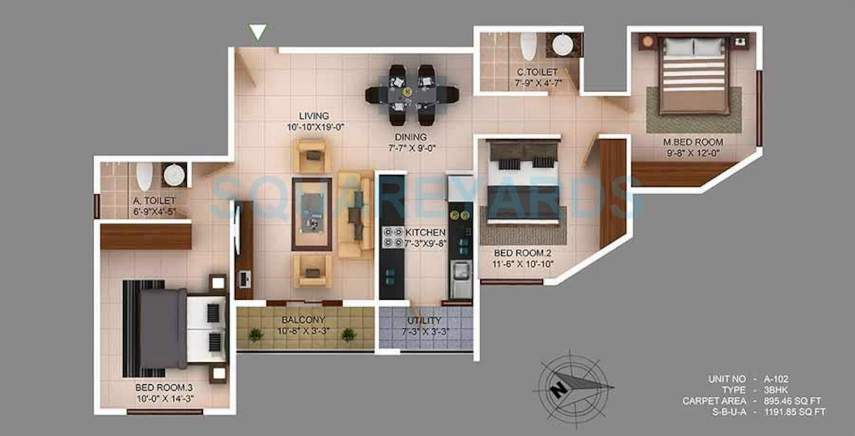 concorde wind rush apartment 3bhk 1192sqft 1