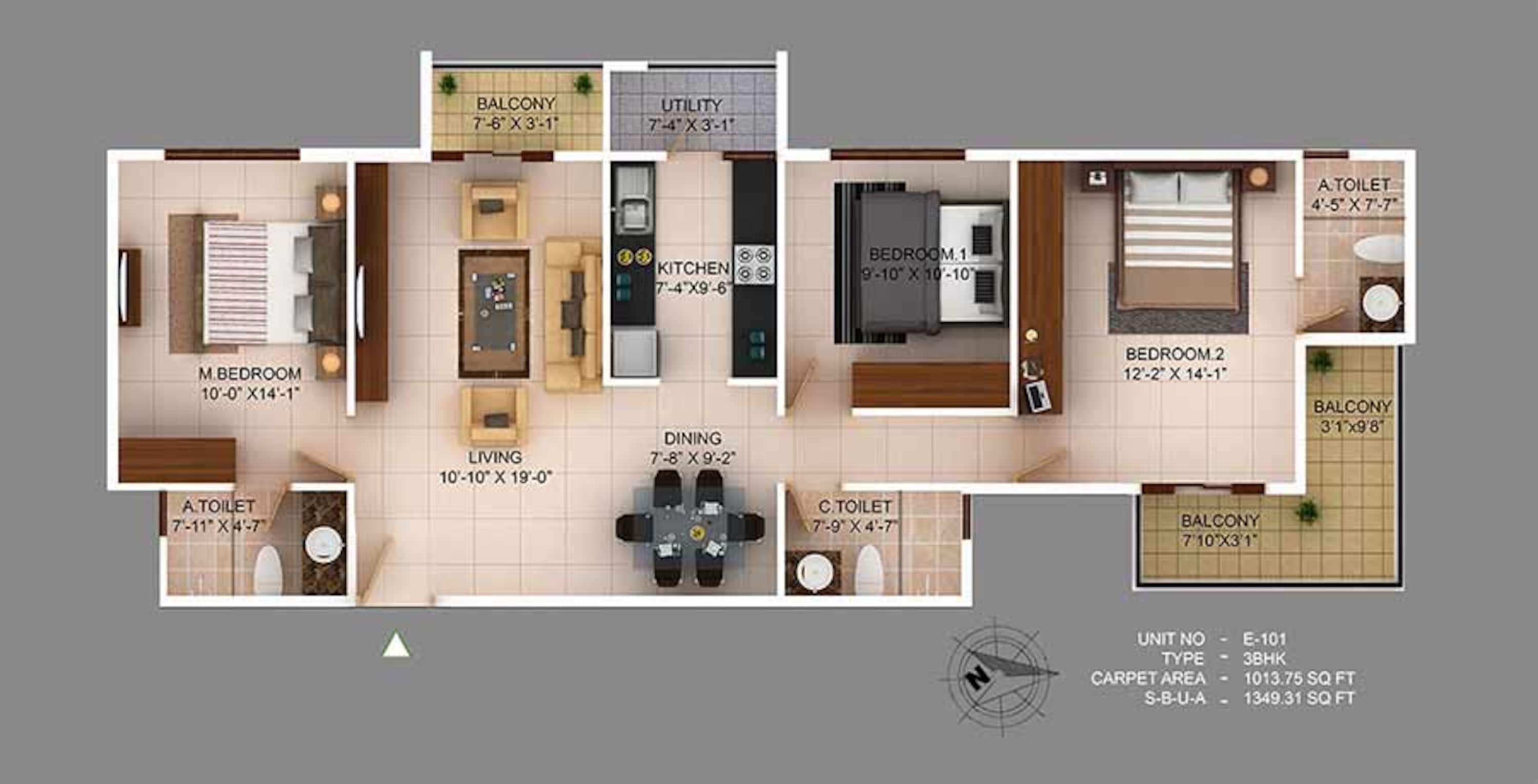 concorde wind rush apartment 3bhk 1239sqft1