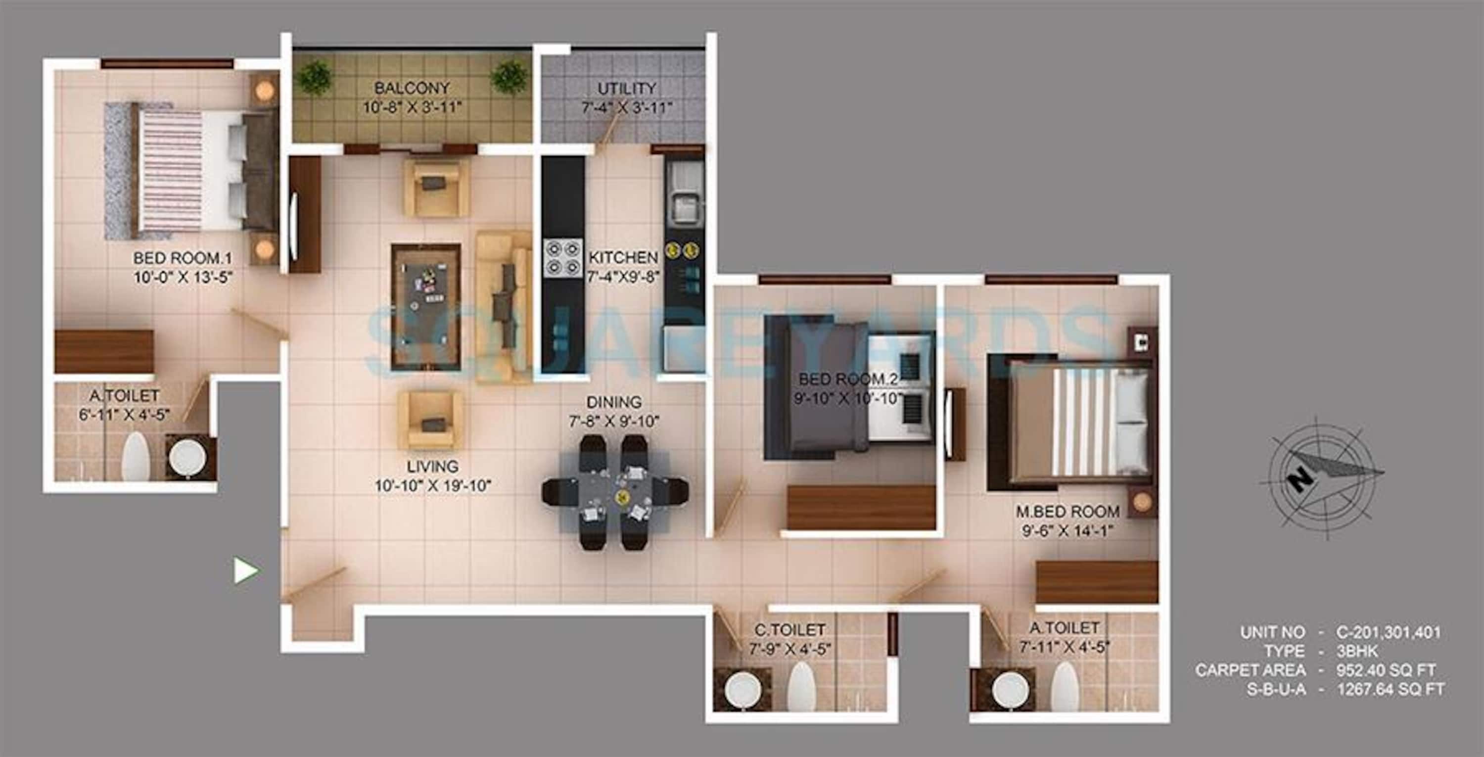 concorde wind rush apartment 3bhk 1260sqft1