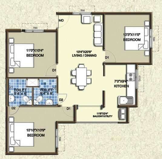 confident atik apartment 3 bhk 909sqft 20205204095234