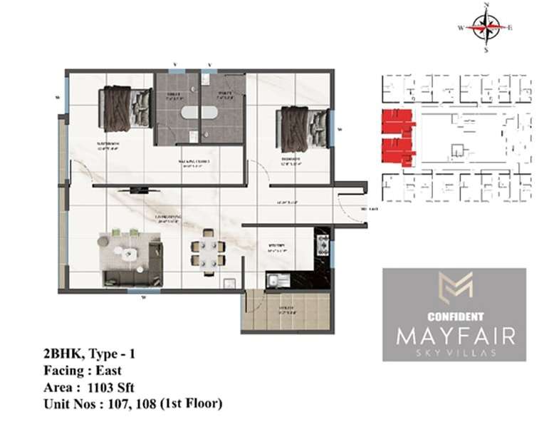2 BHK 1103 Sq. Ft. Apartment in Confident Mayfair