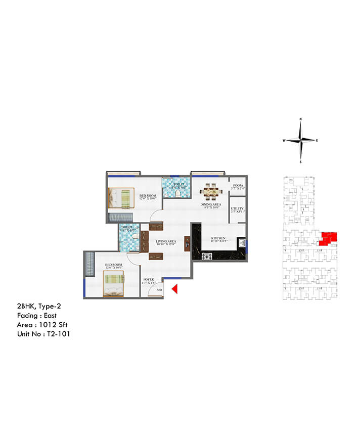 2 BHK 1012 Sq. Ft. Apartment