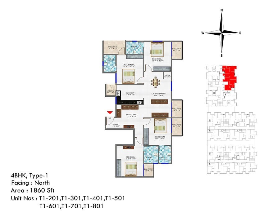 4 BHK 1860 Sq. Ft. Apartment