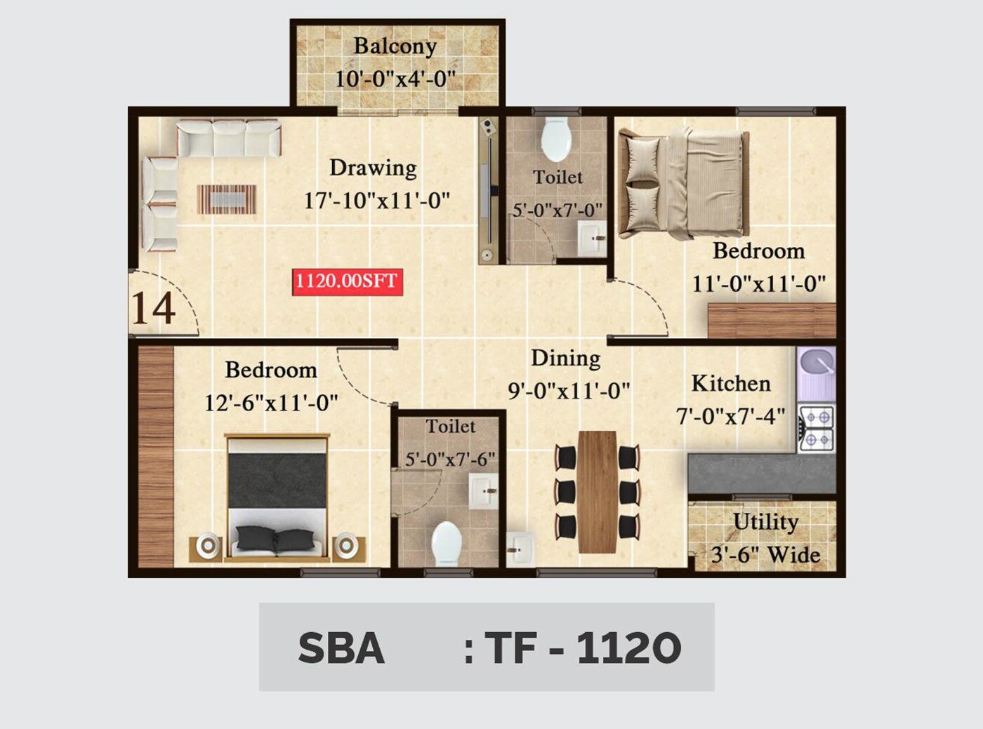 2 BHK 1120 Sq. Ft. Apartment