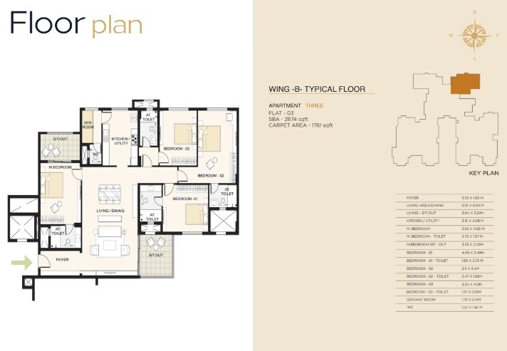 Floor plan of 4 BHK 2674 Sq. Ft. Apartment in Cornerstone Akhinta Residences, Bangalore
