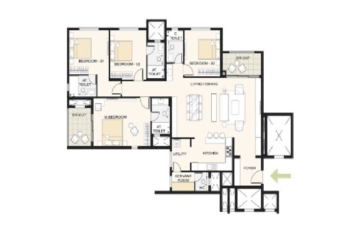 Floor plan of 4 BHK 2349 Sq. Ft. Apartment in Cornerstone Akhinta Residences, Bangalore