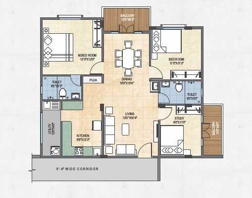 Floor plan of 3 BHK 2040 Sq. Ft. Apartment in Creative Shree Vikas, Bangalore