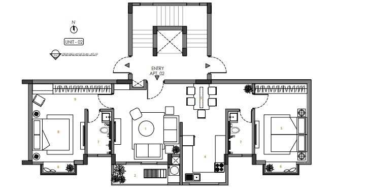Floor plan of 2 BHK 1130 Sq. Ft. Apartment in Cumins Realm, Bangalore