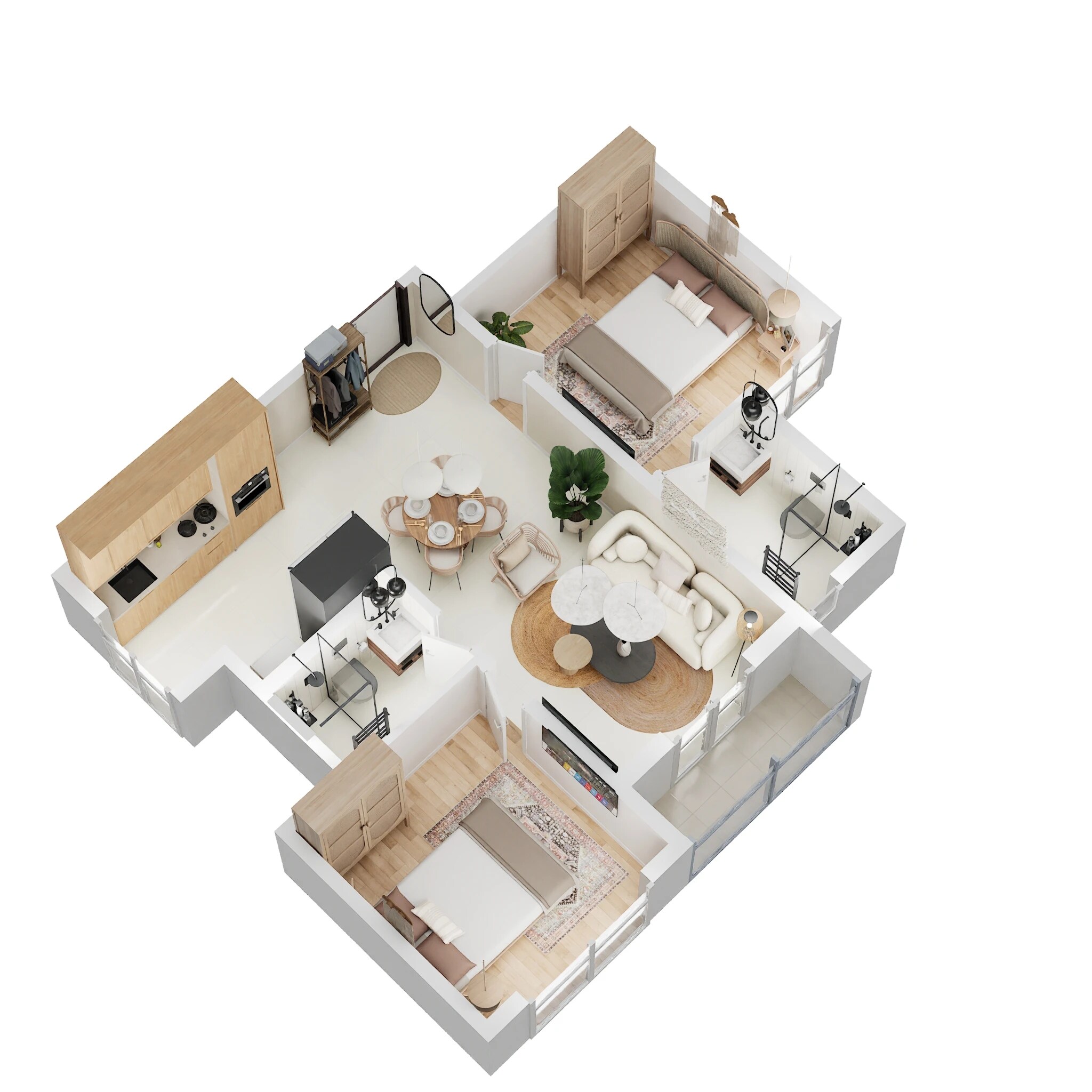 Floor plan of 2 BHK 966 Sq. Ft. Apartment in Cumins Sanctum, Bangalore