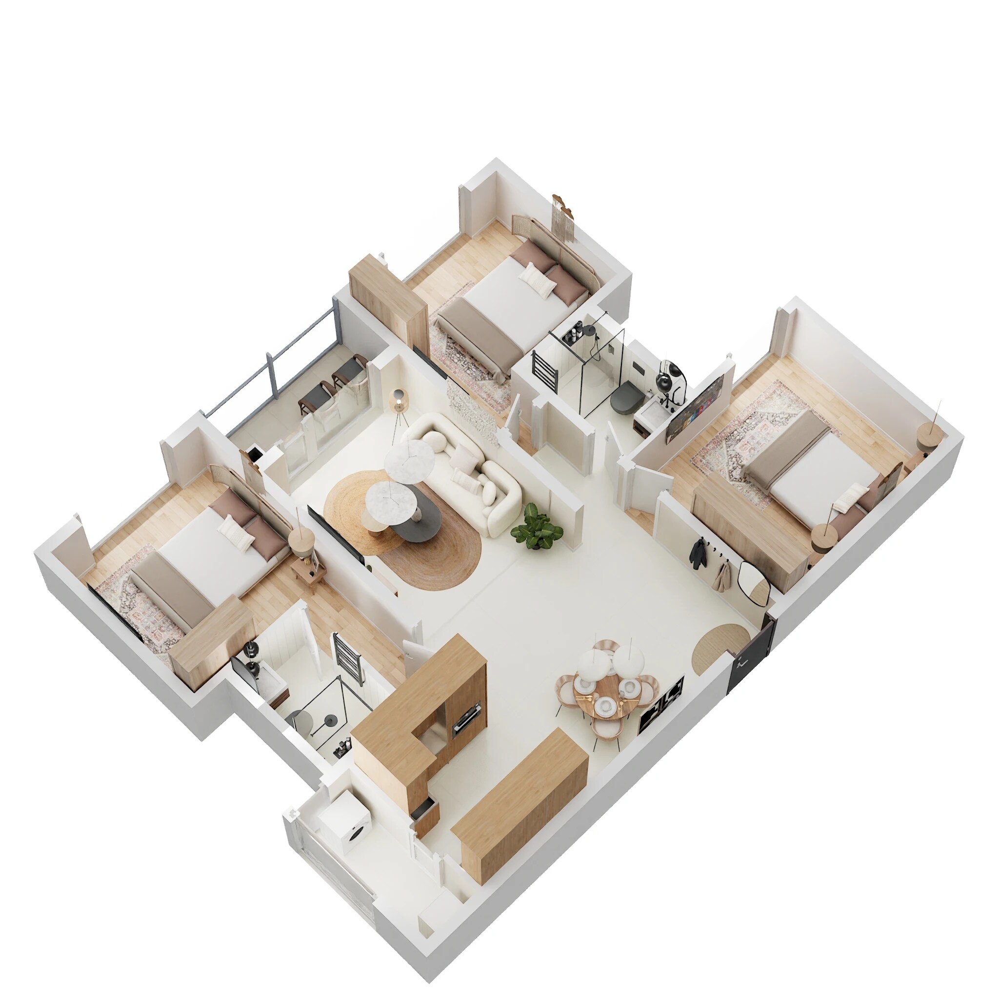 Floor plan of 3 BHK 1590 Sq. Ft. Apartment in Cumins Sanctum, Bangalore
