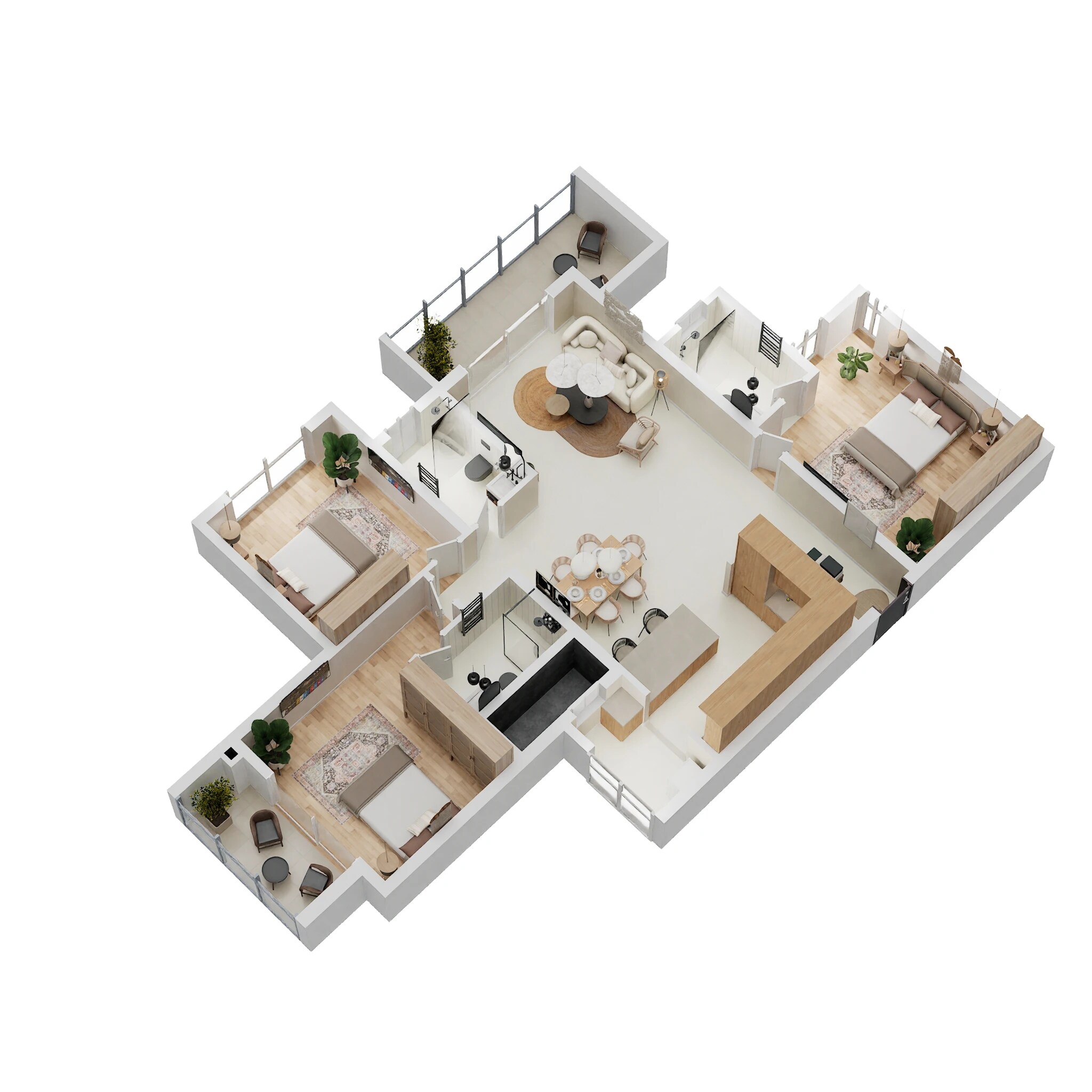 Floor plan of 3 BHK 1836 Sq. Ft. Apartment in Cumins Sanctum, Bangalore