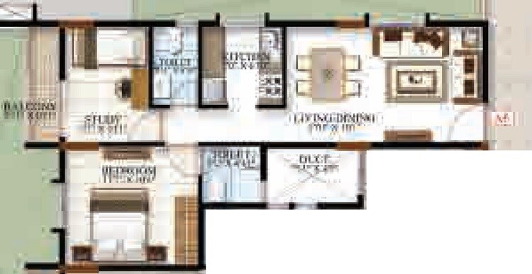 Floor plan of 2 BHK 745 Sq. Ft. Apartment in Cynosure White Spaces, Bangalore