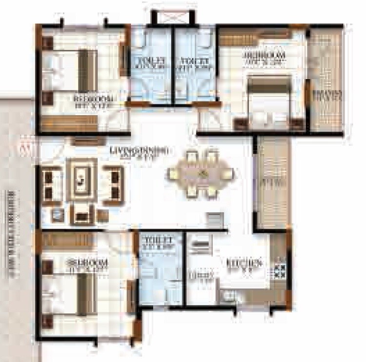 Floor plan of 3 BHK 1587 Sq. Ft. Apartment in Cynosure White Spaces, Bangalore