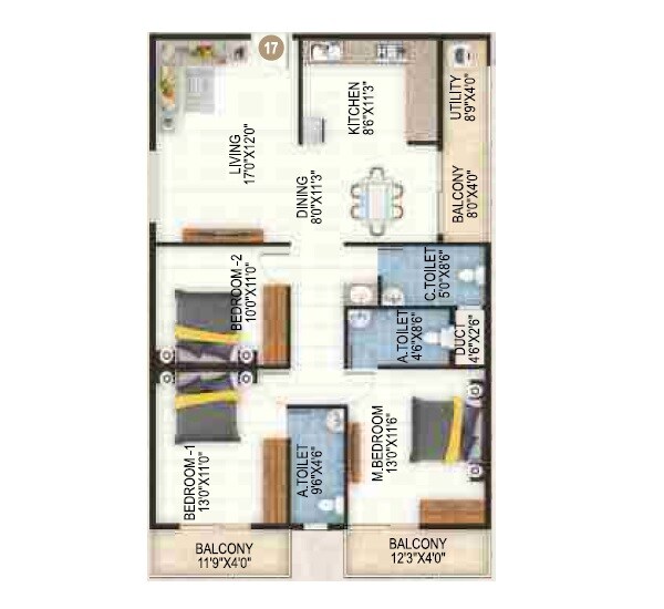 3 BHK 1610 Sq. Ft. Apartment