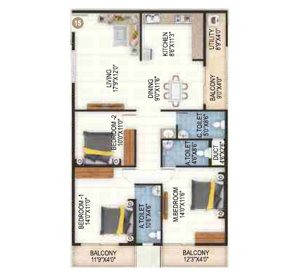 3 BHK 1800 Sq. Ft. Apartment