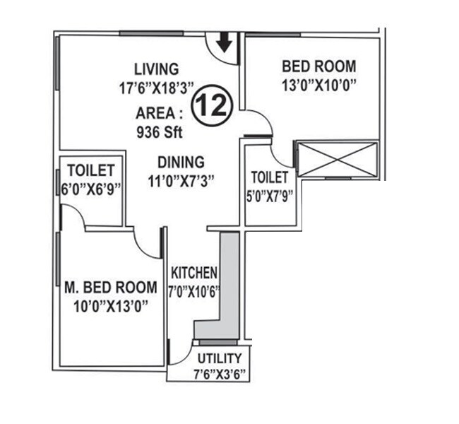 2 BHK 936 Sq. Ft. Apartment