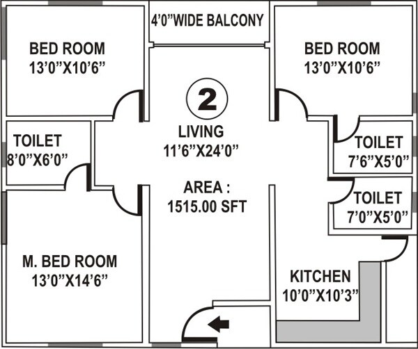 3 BHK 1515 Sq. Ft. Apartment