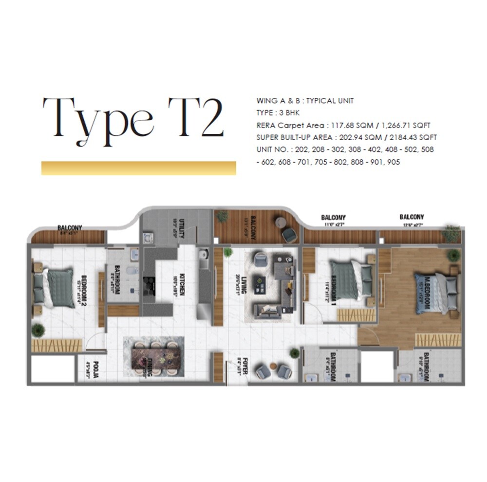 Floor plan of 3 BHK 2184 Sq. Ft. Apartment in Definer Dolce Vita, Bangalore