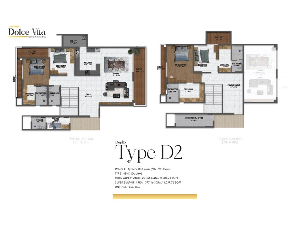 Floor plan of 4 BHK 4060 Sq. Ft. Apartment in Definer Dolce Vita, Bangalore