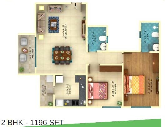 Floor plan of 2 BHK 1196 Sq. Ft. Apartment in Definer Hi-life, Bangalore