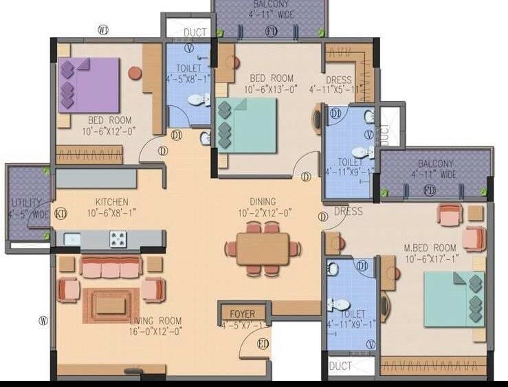 Floor plan of 3 BHK 1697 Sq. Ft. Apartment in Definer Kingdom, Bangalore