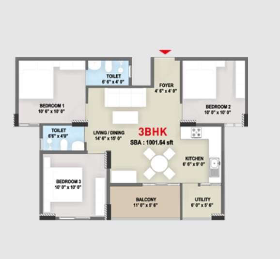 3 BHK 1001 Sq. Ft. Apartment in Definer Upper Deck
