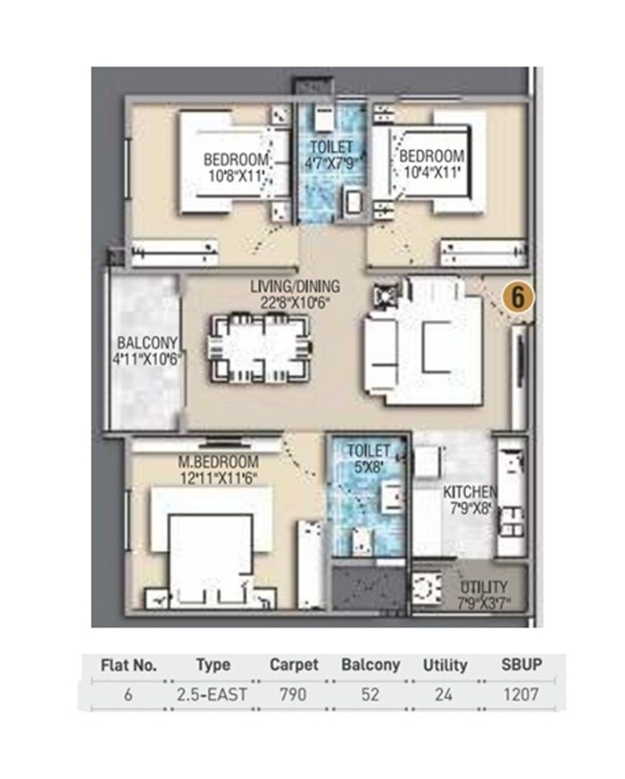 Floor plan of 2 BHK 1207 Sq. Ft. Apartment in Desai Empire, Bangalore