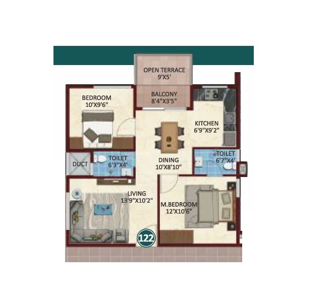 2 BHK 839 Sq. Ft. Apartment