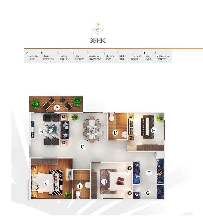 Floor plan of 3 BHK 1300 Sq. Ft. Apartment in Desai Radiant, Bangalore