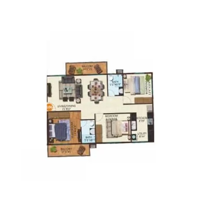 Floor plan of 3 BHK 1735 Sq. Ft. Apartment in Desai Radiant, Bangalore