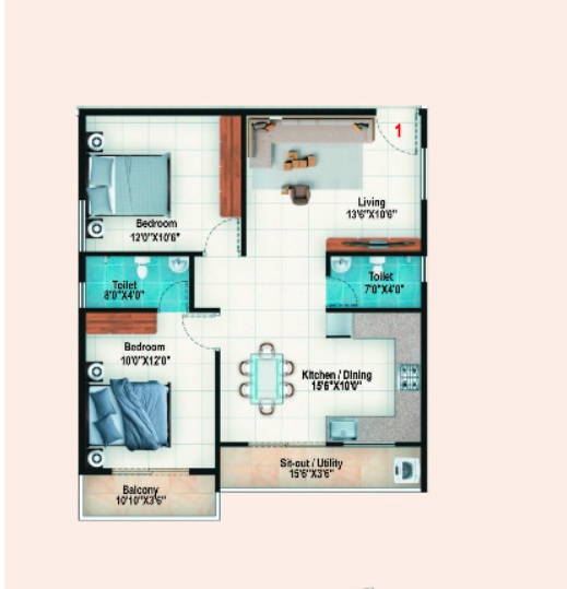 2 BHK 1116 Sq. Ft. Apartment in Dhiraan Lotus