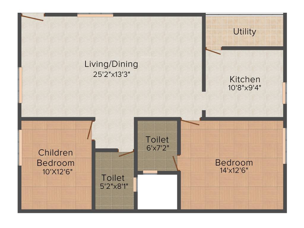 2 BHK 1200 Sq. Ft. Apartment