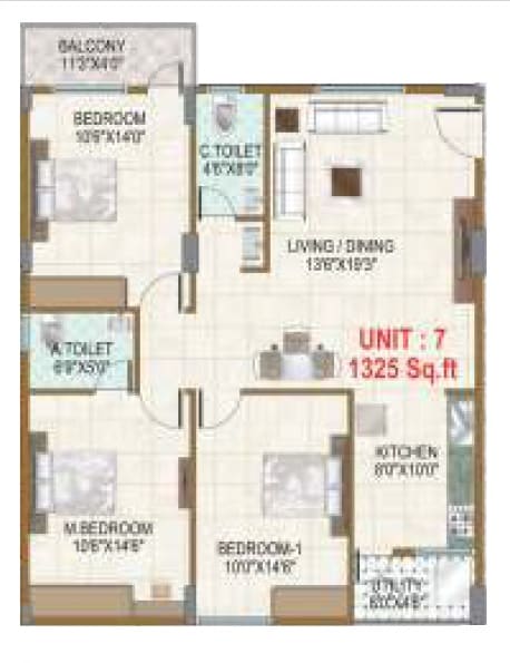 3 BHK 1325 Sq. Ft. Apartment