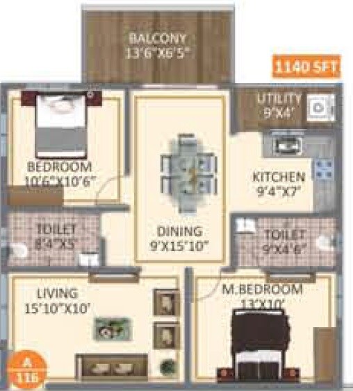 2 BHK 1140 Sq. Ft. Apartment