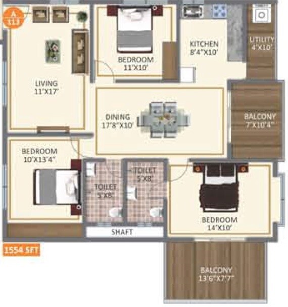3 BHK 1554 Sq. Ft. Apartment