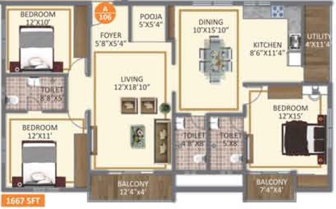 3 BHK 1667 Sq. Ft. Apartment