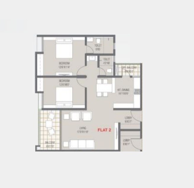 Floor plan of 2 BHK 1098 Sq. Ft. Apartment in Disha Loharuka Solaris, Bangalore