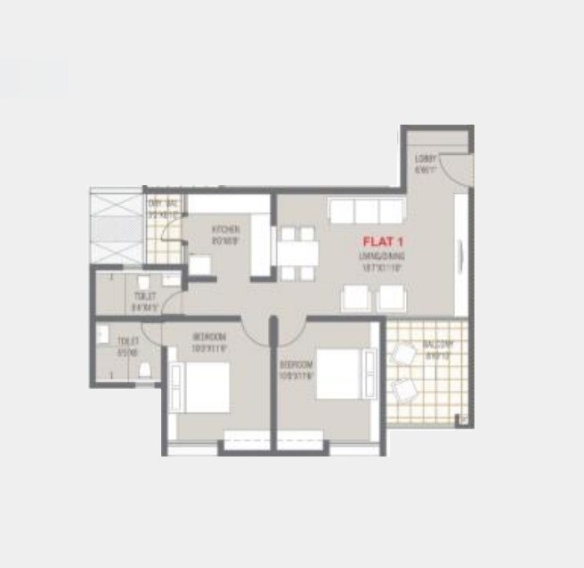 Floor plan of 2 BHK 1233 Sq. Ft. Apartment in Disha Loharuka Solaris, Bangalore