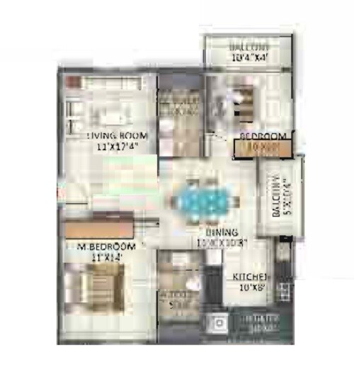 Floor plan of 2 BHK 1078 Sq. Ft. Apartment in Disha Parkwest, Bangalore