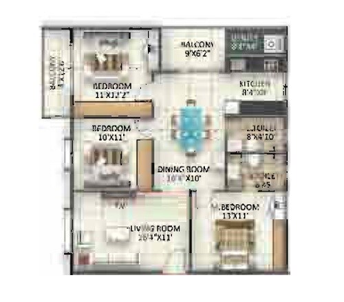 Floor plan of 3 BHK 1670 Sq. Ft. Apartment in Disha Parkwest, Bangalore